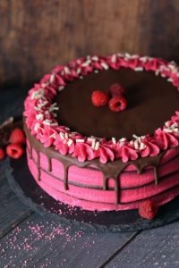 Raspberry & Chocolate Drip Cake P/C 16